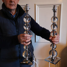 Load image into Gallery viewer, Contemporary Design. Top Quality HEATHFIELD &amp; Co PAIR of Tall Table Lamps with Columns of Cystal Balls &amp; Chrome Base
