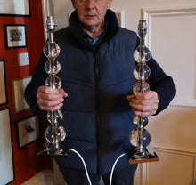 Load image into Gallery viewer, Contemporary Design. Top Quality HEATHFIELD &amp; Co PAIR of Tall Table Lamps with Columns of Cystal Balls &amp; Chrome Base

