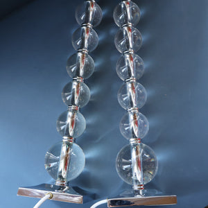 Contemporary Design. Top Quality HEATHFIELD & Co PAIR of Tall Table Lamps with Columns of Cystal Balls & Chrome Base