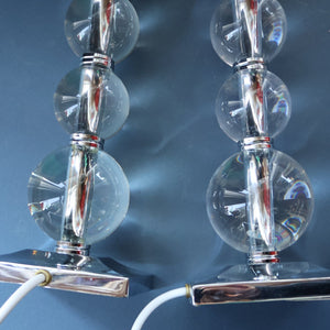 Contemporary Design. Top Quality HEATHFIELD & Co PAIR of Tall Table Lamps with Columns of Cystal Balls & Chrome Base