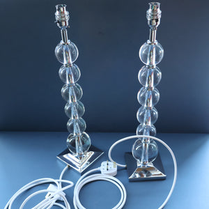 Contemporary Design. Top Quality HEATHFIELD & Co PAIR of Tall Table Lamps with Columns of Cystal Balls & Chrome Base