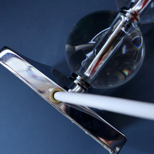 Contemporary Design. Top Quality HEATHFIELD & Co PAIR of Tall Table Lamps with Columns of Cystal Balls & Chrome Base