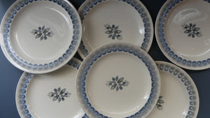 Vintage 1950s Wedgwood SIX SMALL SIDE PLATES. Persephone / Harvest Festival Pattern with Stylised Fish. 7 inches