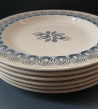 Load image into Gallery viewer, Vintage 1950s Wedgwood SIX SMALL SIDE PLATES. Persephone / Harvest Festival Pattern with Stylised Fish. 7 inches
