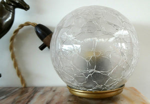 Original 1930s ART DECO Lamp. Roe Deer with Crackle Glass Shade & Black Marble