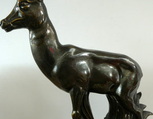 Original 1930s ART DECO Lamp. Roe Deer with Crackle Glass Shade & Black Marble