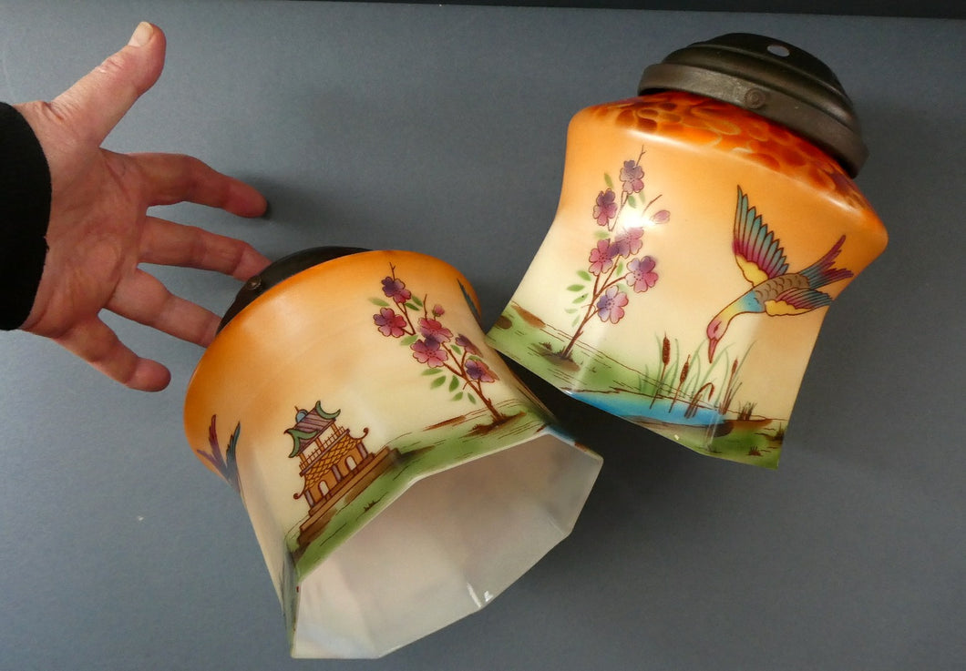 Vintage hand painted glass lamp shades hotsell