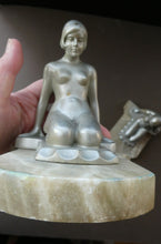 Load image into Gallery viewer, Frankart Cast Metal 1920s Art Deco Nude Ladies Bookends. Alabaster Base

