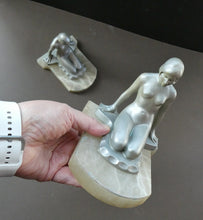 Load image into Gallery viewer, Frankart Cast Metal 1920s Art Deco Nude Ladies Bookends. Alabaster Base
