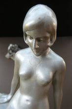 Load image into Gallery viewer, Frankart Cast Metal 1920s Art Deco Nude Ladies Bookends. Alabaster Base
