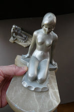 Load image into Gallery viewer, Frankart Cast Metal 1920s Art Deco Nude Ladies Bookends. Alabaster Base
