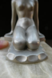 Frankart Cast Metal 1920s Art Deco Nude Ladies Bookends. Alabaster Base