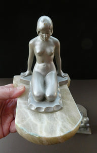 Frankart Cast Metal 1920s Art Deco Nude Ladies Bookends. Alabaster Base
