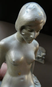 Frankart Cast Metal 1920s Art Deco Nude Ladies Bookends. Alabaster Base