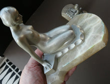 Load image into Gallery viewer, Frankart Cast Metal 1920s Art Deco Nude Ladies Bookends. Alabaster Base
