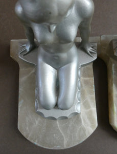 Frankart Cast Metal 1920s Art Deco Nude Ladies Bookends. Alabaster Base