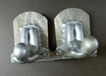 Load image into Gallery viewer, Frankart Cast Metal 1920s Art Deco Nude Ladies Bookends. Alabaster Base
