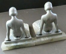 Load image into Gallery viewer, Frankart Cast Metal 1920s Art Deco Nude Ladies Bookends. Alabaster Base
