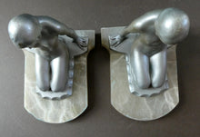 Load image into Gallery viewer, Frankart Cast Metal 1920s Art Deco Nude Ladies Bookends. Alabaster Base
