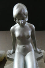 Load image into Gallery viewer, Frankart Cast Metal 1920s Art Deco Nude Ladies Bookends. Alabaster Base
