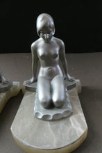 Load image into Gallery viewer, Frankart Cast Metal 1920s Art Deco Nude Ladies Bookends. Alabaster Base
