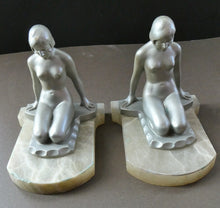 Load image into Gallery viewer, Frankart Cast Metal 1920s Art Deco Nude Ladies Bookends. Alabaster Base

