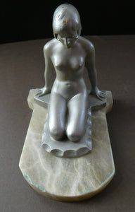 Frankart Cast Metal 1920s Art Deco Nude Ladies Bookends. Alabaster Base