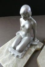 Load image into Gallery viewer, Frankart Cast Metal 1920s Art Deco Nude Ladies Bookends. Alabaster Base
