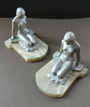 Load image into Gallery viewer, Frankart Cast Metal 1920s Art Deco Nude Ladies Bookends. Alabaster Base
