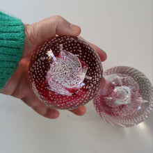 Load image into Gallery viewer, PAIR OF SCOTTISH PAPERWEIGHTS. Pink Cauldron by Innes Burns (1982) and Pink Champagne by Colin Terris (1987)

