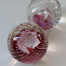 Load image into Gallery viewer, PAIR OF SCOTTISH PAPERWEIGHTS. Pink Cauldron by Innes Burns (1982) and Pink Champagne by Colin Terris (1987)

