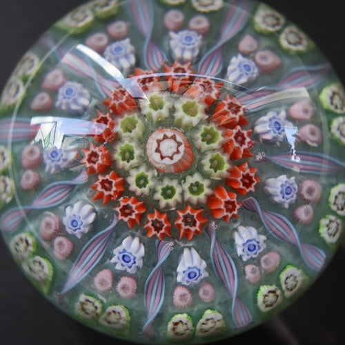 Vintage 1970s Scottish PERTHSHIRE Paperweight. Pale Ice Blue Ground. 11 Half Spokes & Millefiori Canes