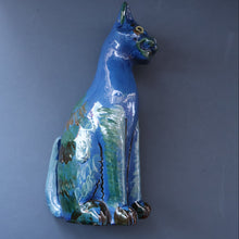 Load image into Gallery viewer, Large ANTIQUE CH Brannam Pottery, Barnstaple, Devon Model of a Seated Cat with Original Yellow Glass Eyes
