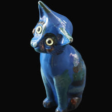 Load image into Gallery viewer, Large ANTIQUE CH Brannam Pottery, Barnstaple, Devon Model of a Seated Cat with Original Yellow Glass Eyes
