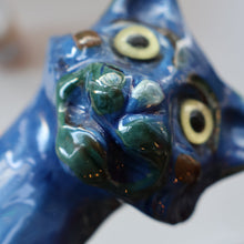 Load image into Gallery viewer, Large ANTIQUE CH Brannam Pottery, Barnstaple, Devon Model of a Seated Cat with Original Yellow Glass Eyes
