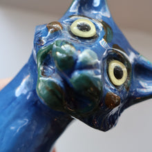 Load image into Gallery viewer, Large ANTIQUE CH Brannam Pottery, Barnstaple, Devon Model of a Seated Cat with Original Yellow Glass Eyes
