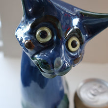 Load image into Gallery viewer, Large ANTIQUE CH Brannam Pottery, Barnstaple, Devon Model of a Seated Cat with Original Yellow Glass Eyes
