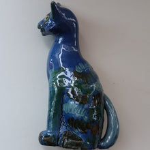Load image into Gallery viewer, Large ANTIQUE CH Brannam Pottery, Barnstaple, Devon Model of a Seated Cat with Original Yellow Glass Eyes

