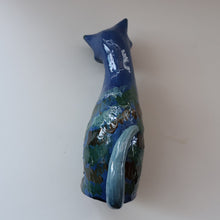 Load image into Gallery viewer, Large ANTIQUE CH Brannam Pottery, Barnstaple, Devon Model of a Seated Cat with Original Yellow Glass Eyes
