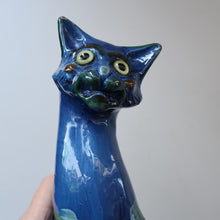Load image into Gallery viewer, Large ANTIQUE CH Brannam Pottery, Barnstaple, Devon Model of a Seated Cat with Original Yellow Glass Eyes
