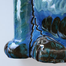 Load image into Gallery viewer, Large ANTIQUE CH Brannam Pottery, Barnstaple, Devon Model of a Seated Cat with Original Yellow Glass Eyes
