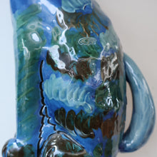 Load image into Gallery viewer, Large ANTIQUE CH Brannam Pottery, Barnstaple, Devon Model of a Seated Cat with Original Yellow Glass Eyes
