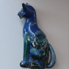 Load image into Gallery viewer, Large ANTIQUE CH Brannam Pottery, Barnstaple, Devon Model of a Seated Cat with Original Yellow Glass Eyes
