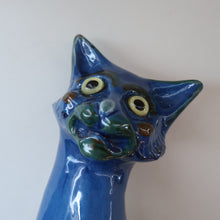 Load image into Gallery viewer, Large ANTIQUE CH Brannam Pottery, Barnstaple, Devon Model of a Seated Cat with Original Yellow Glass Eyes
