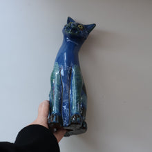 Load image into Gallery viewer, Large ANTIQUE CH Brannam Pottery, Barnstaple, Devon Model of a Seated Cat with Original Yellow Glass Eyes
