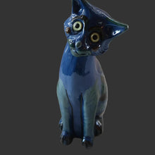 Load image into Gallery viewer, Large ANTIQUE CH Brannam Pottery, Barnstaple, Devon Model of a Seated Cat with Original Yellow Glass Eyes
