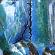 Load image into Gallery viewer, Large ANTIQUE CH Brannam Pottery, Barnstaple, Devon Model of a Seated Cat with Original Yellow Glass Eyes
