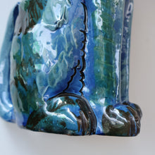 Load image into Gallery viewer, Large ANTIQUE CH Brannam Pottery, Barnstaple, Devon Model of a Seated Cat with Original Yellow Glass Eyes
