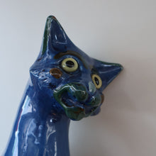 Load image into Gallery viewer, Large ANTIQUE CH Brannam Pottery, Barnstaple, Devon Model of a Seated Cat with Original Yellow Glass Eyes
