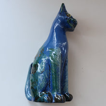 Load image into Gallery viewer, Large ANTIQUE CH Brannam Pottery, Barnstaple, Devon Model of a Seated Cat with Original Yellow Glass Eyes
